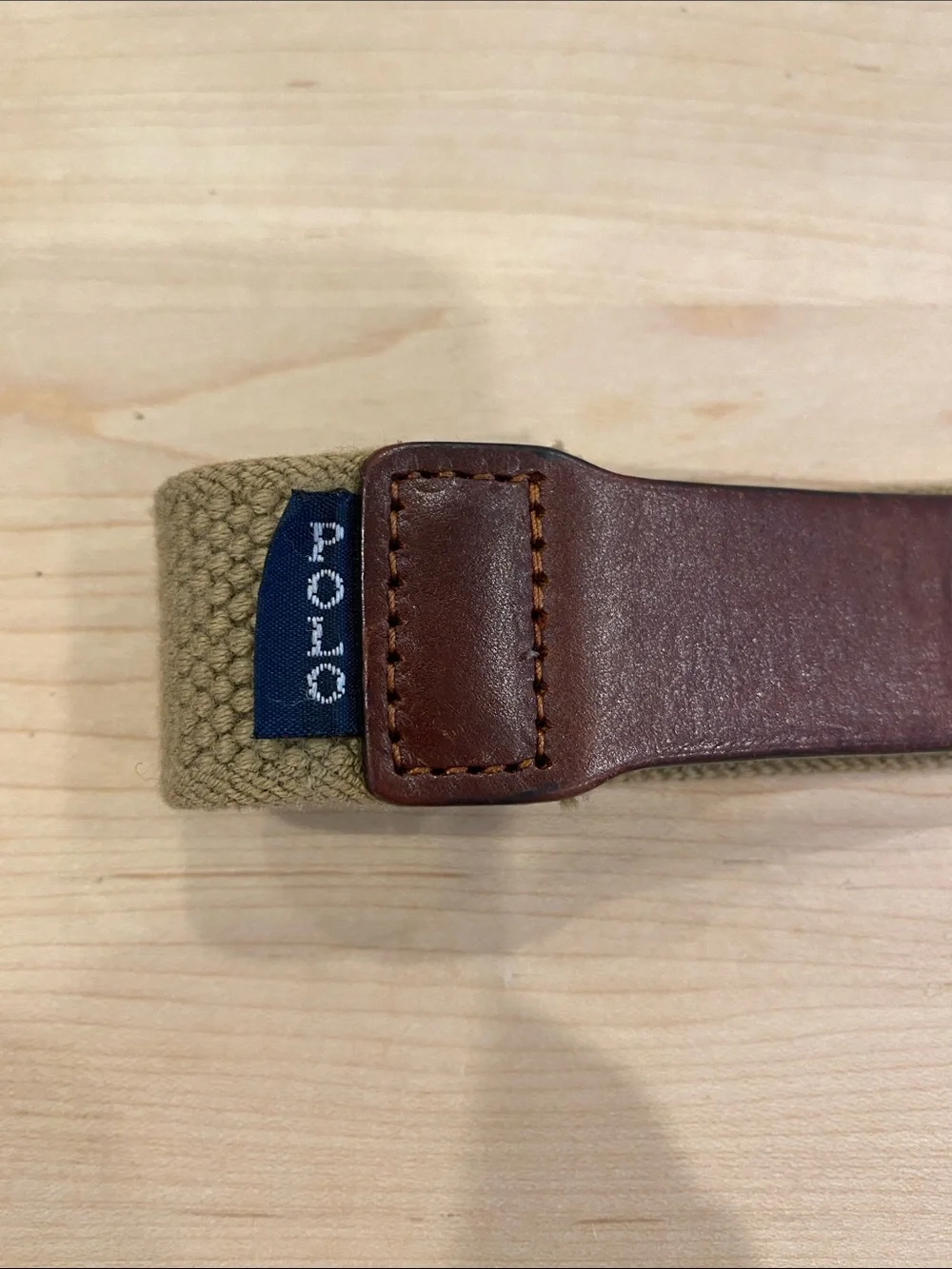 Polo by Ralph Lauren Brown Leather & Tan Canvas boys Belt with Brass Buckle